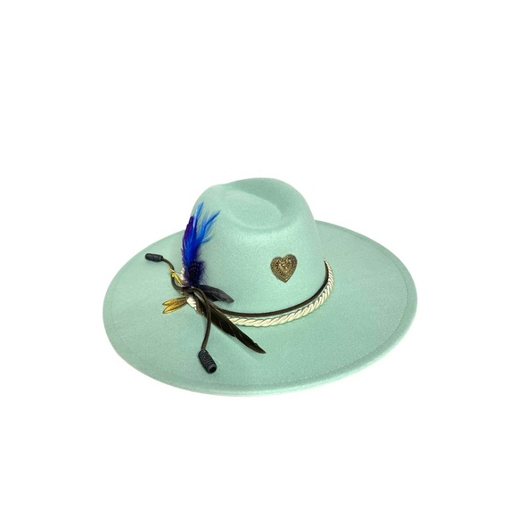 Unisex Customized wide brim teal Fedora hat. - Picture 4 of 14